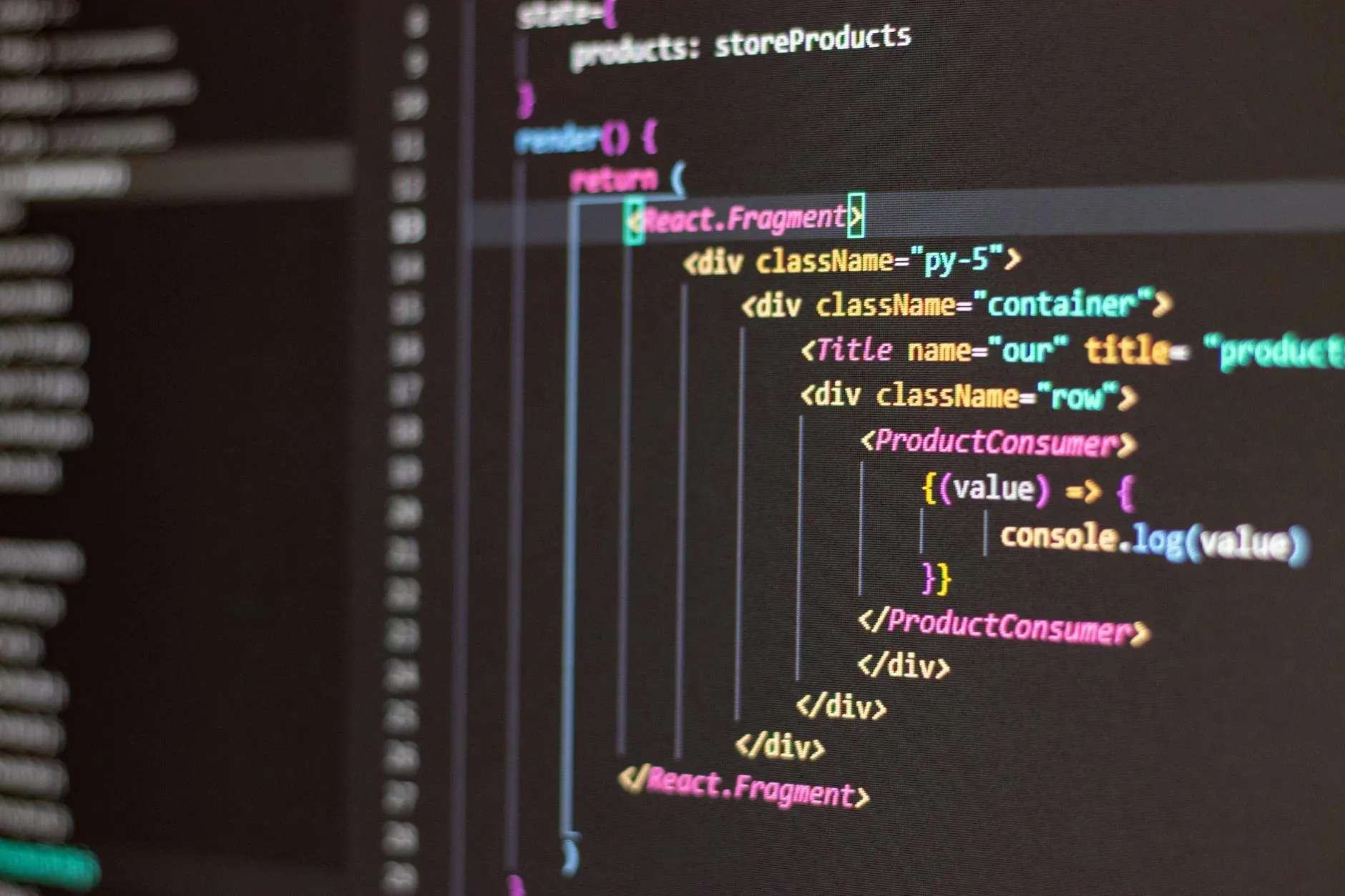 Close-up of HTML and JavaScript code on a developer's screen